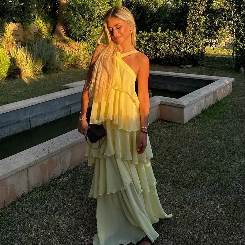 Floral Ruffle Layered Chiffon Dress - Summer 2025 Collection - Fleur de Luxe