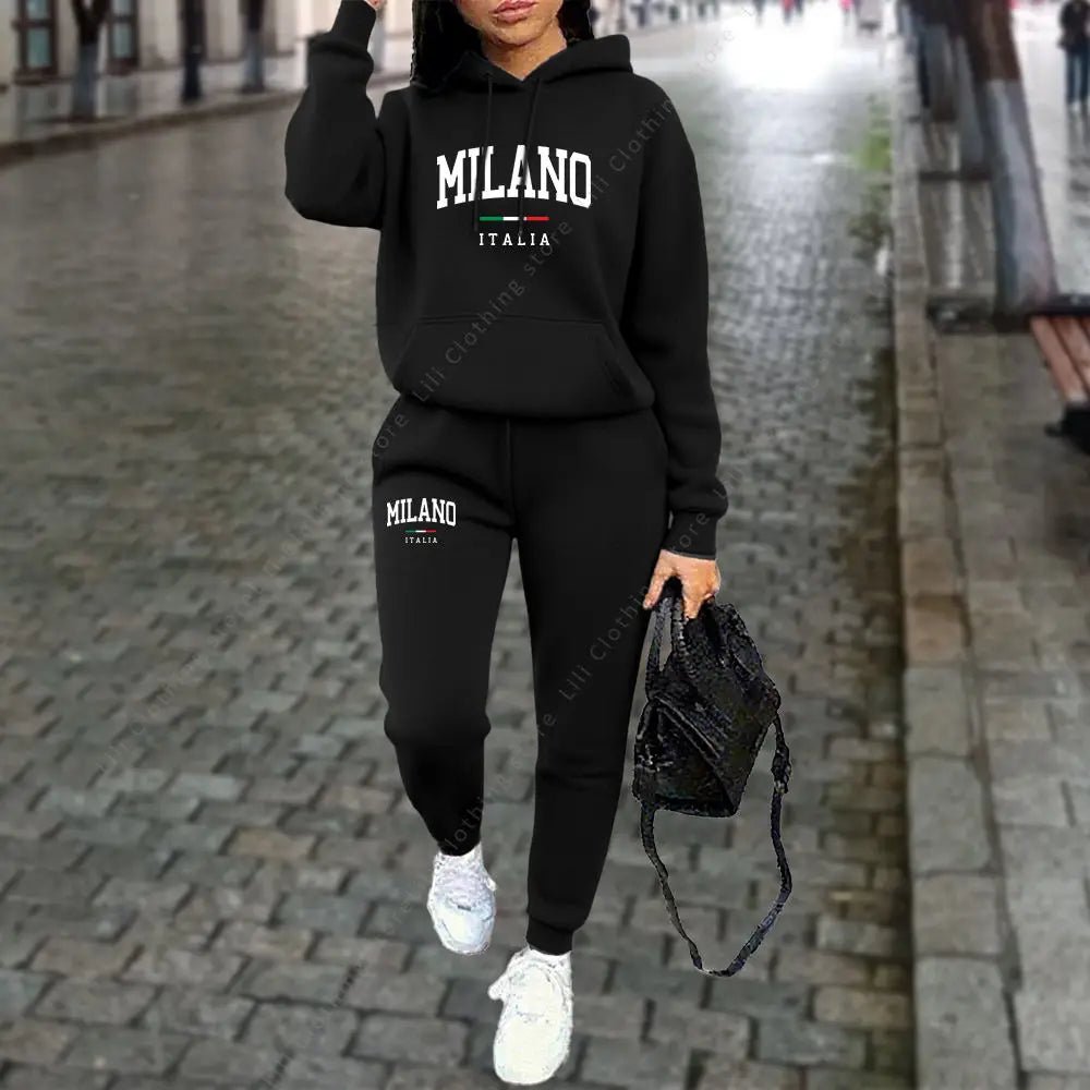 Autumn Winter Women's Sets 2pcs Hoodies Pants Suit Sports Outfits 2025 MILANO Letter Print Aesthetic Clothes Ladies Tracksuit - Fleur de Luxe