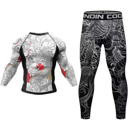Men Tracksuit MMA No Gi Rashguard Jiu Jitsu T-shirt+Pants Boxing Jerseys Set BJJ Muay Thai Shorts Compression Legging Sportsuit - Fleur de Luxe