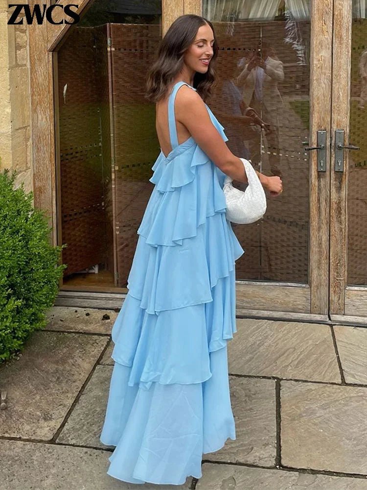 Floral Ruffle Layered Chiffon Dress - Summer 2025 Collection - Fleur de Luxe