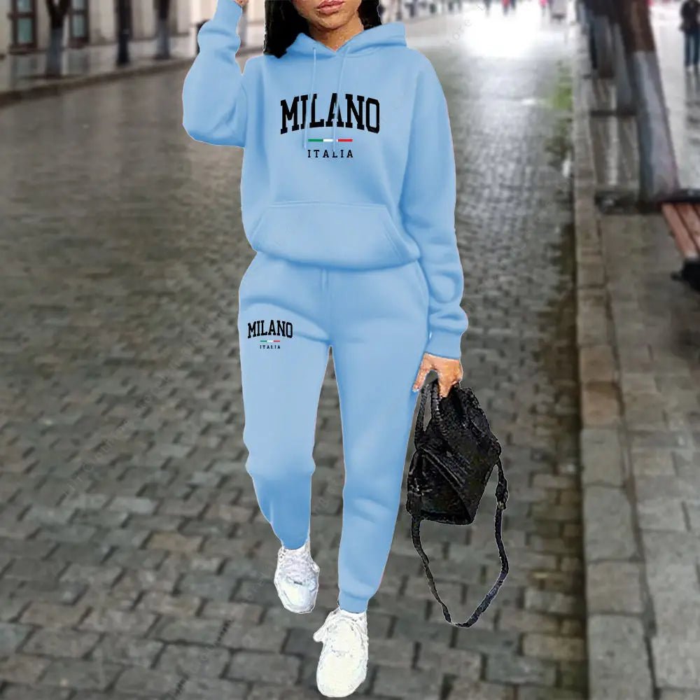 Autumn Winter Women's Sets 2pcs Hoodies Pants Suit Sports Outfits 2025 MILANO Letter Print Aesthetic Clothes Ladies Tracksuit - Fleur de Luxe