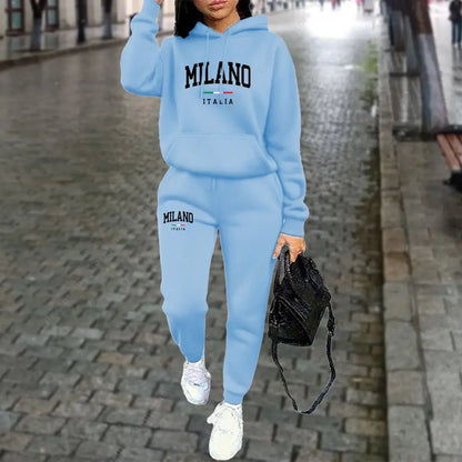 Autumn Winter Women's Sets 2pcs Hoodies Pants Suit Sports Outfits 2025 MILANO Letter Print Aesthetic Clothes Ladies Tracksuit - Fleur de Luxe