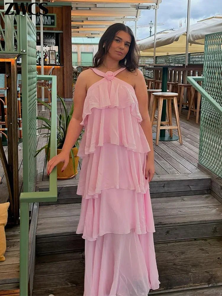 Floral Ruffle Layered Chiffon Dress - Summer 2025 Collection - Fleur de Luxe