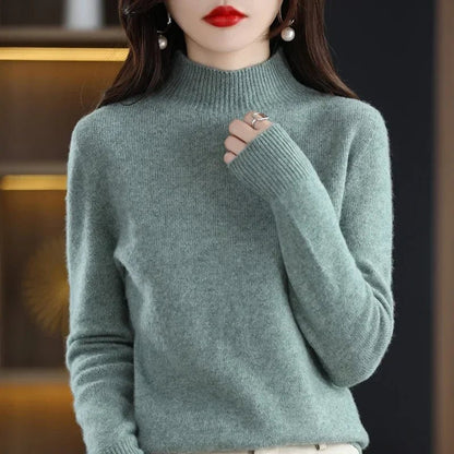 Autumn Winter Women Sweater Korean Fashion Warm Bottoming Shirts Half High Collar Basic Knitwear Solid Long Sleeve Pullovers - Fleur de Luxe