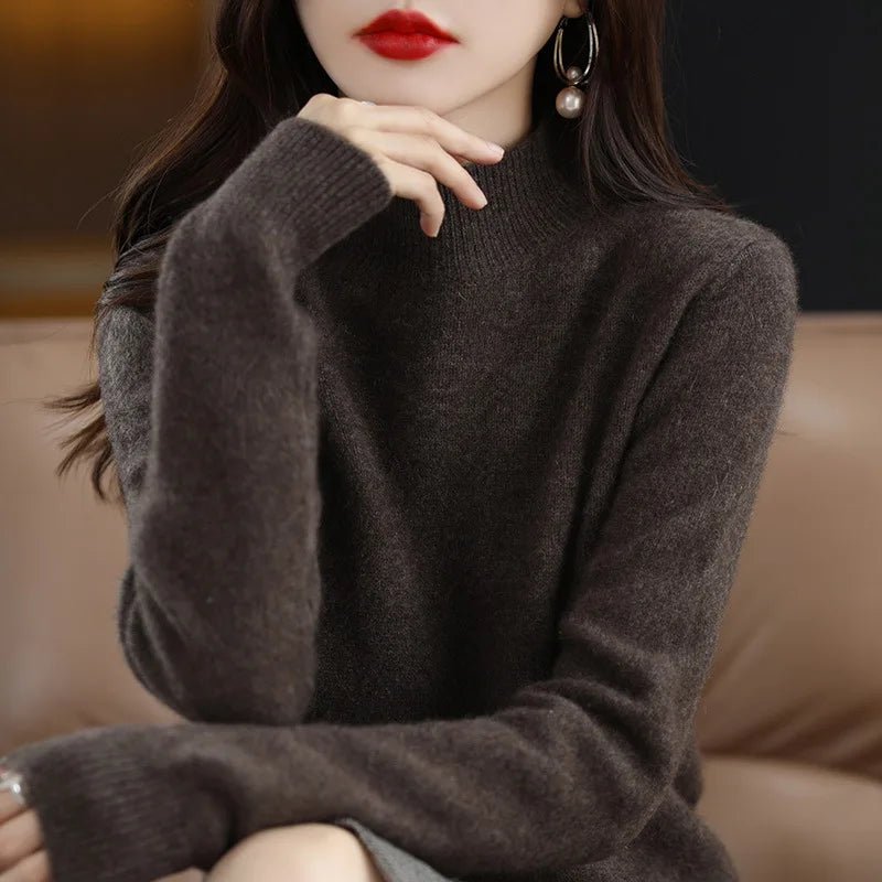 Autumn Winter Women Sweater Korean Fashion Warm Bottoming Shirts Half High Collar Basic Knitwear Solid Long Sleeve Pullovers - Fleur de Luxe
