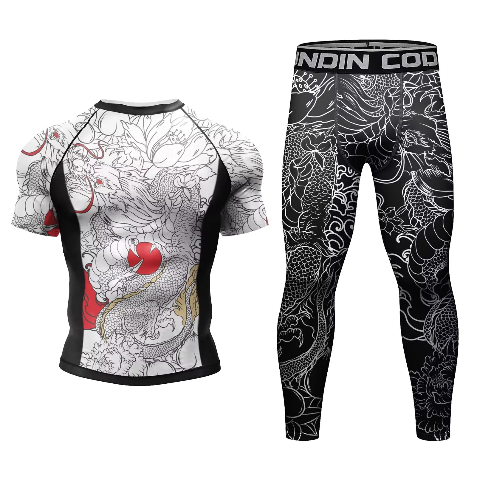 Men Tracksuit MMA No Gi Rashguard Jiu Jitsu T-shirt+Pants Boxing Jerseys Set BJJ Muay Thai Shorts Compression Legging Sportsuit - Fleur de Luxe