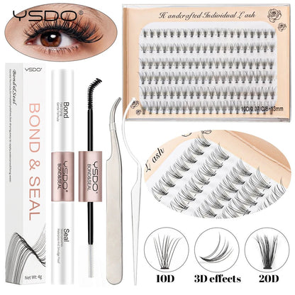 DIY Lash Kit 8-16mm Individual Lashes Clusters w/ Waterproof Bond, Seal & Tweezers - Fleur de Luxe