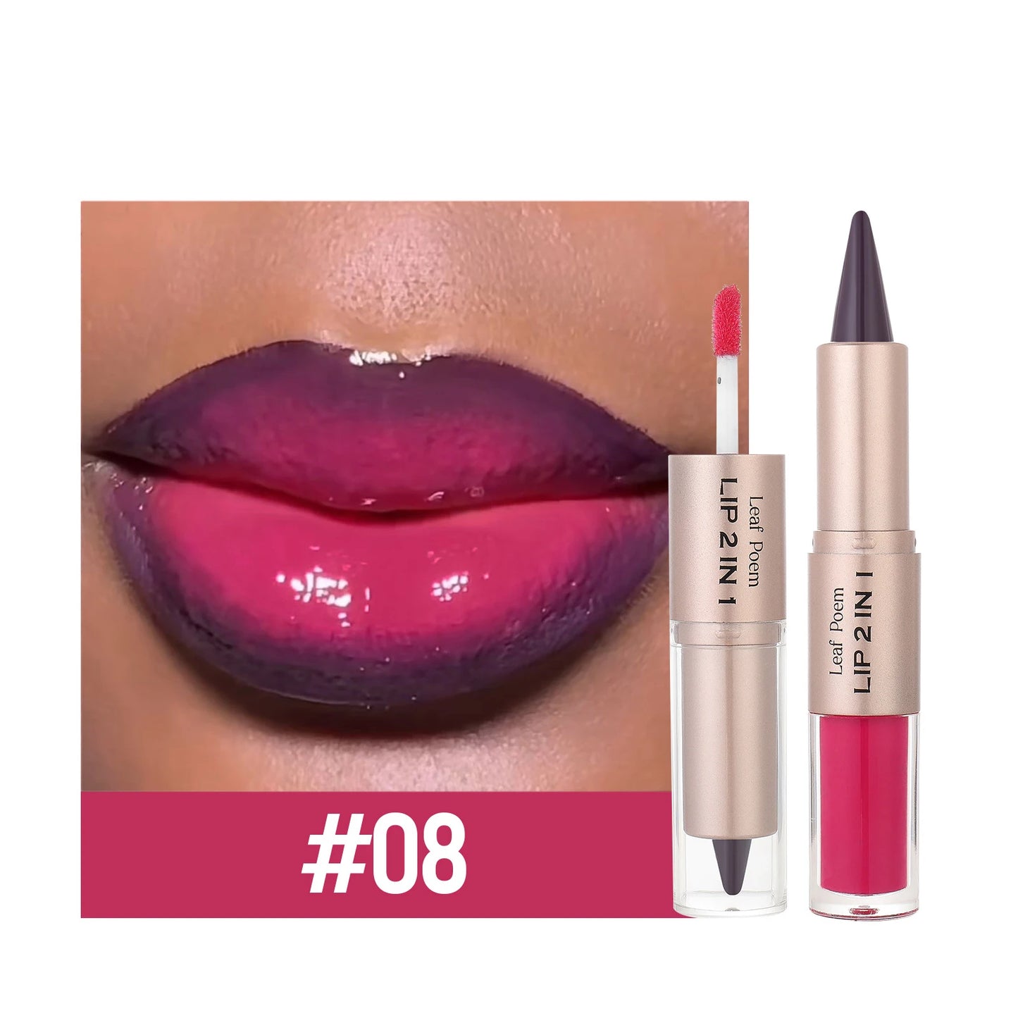 Black Brown Tapered Lip Liner Contour Pencil Double Head Mirror Plumping Lip Glaze Crystal Lip Gloss Sexy Red Lips Tint Makeup - Fleur de Luxe