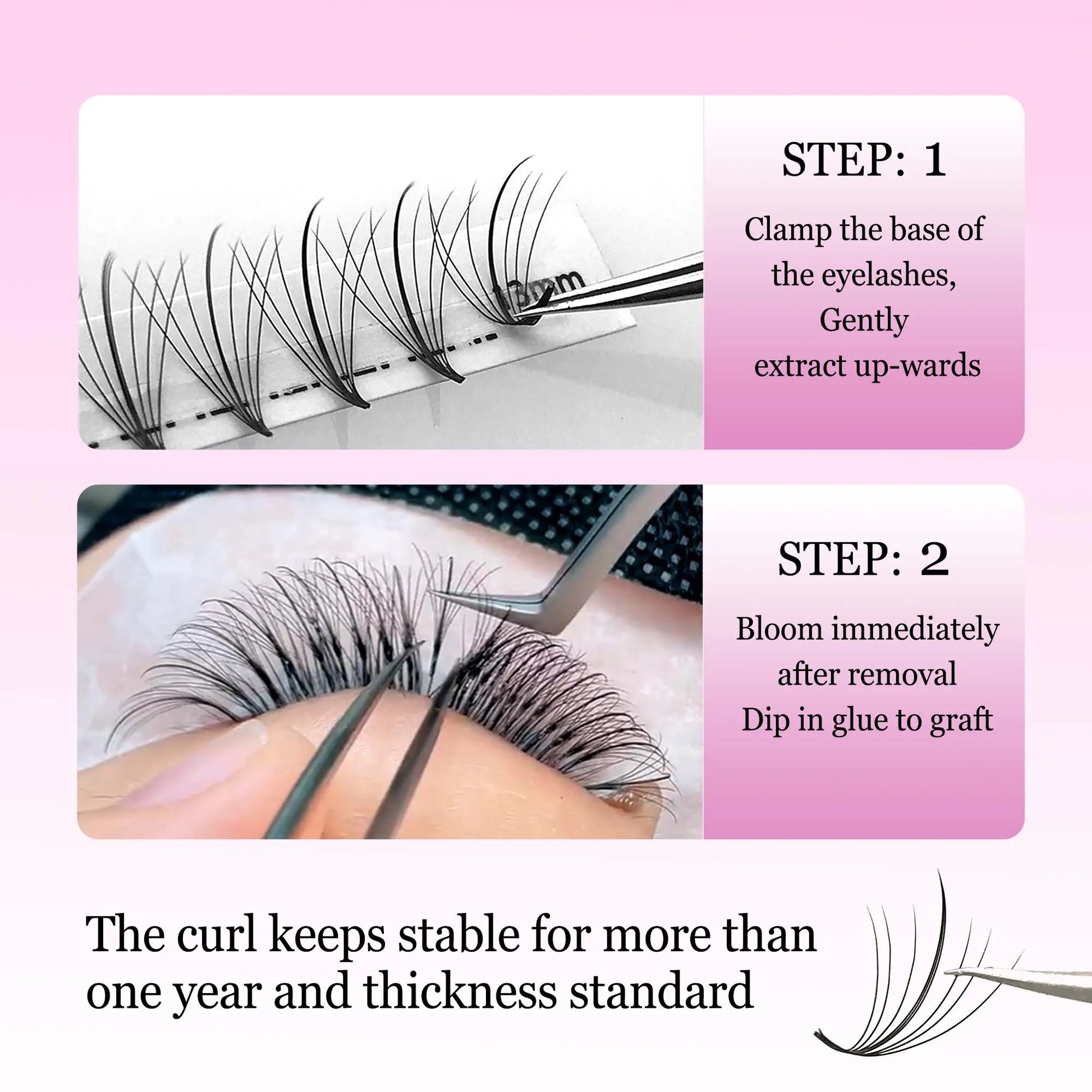 8-15mm Mixed Wispy Hybrid Fan Eyelash Extensions - Faux Mink - Fleur de Luxe