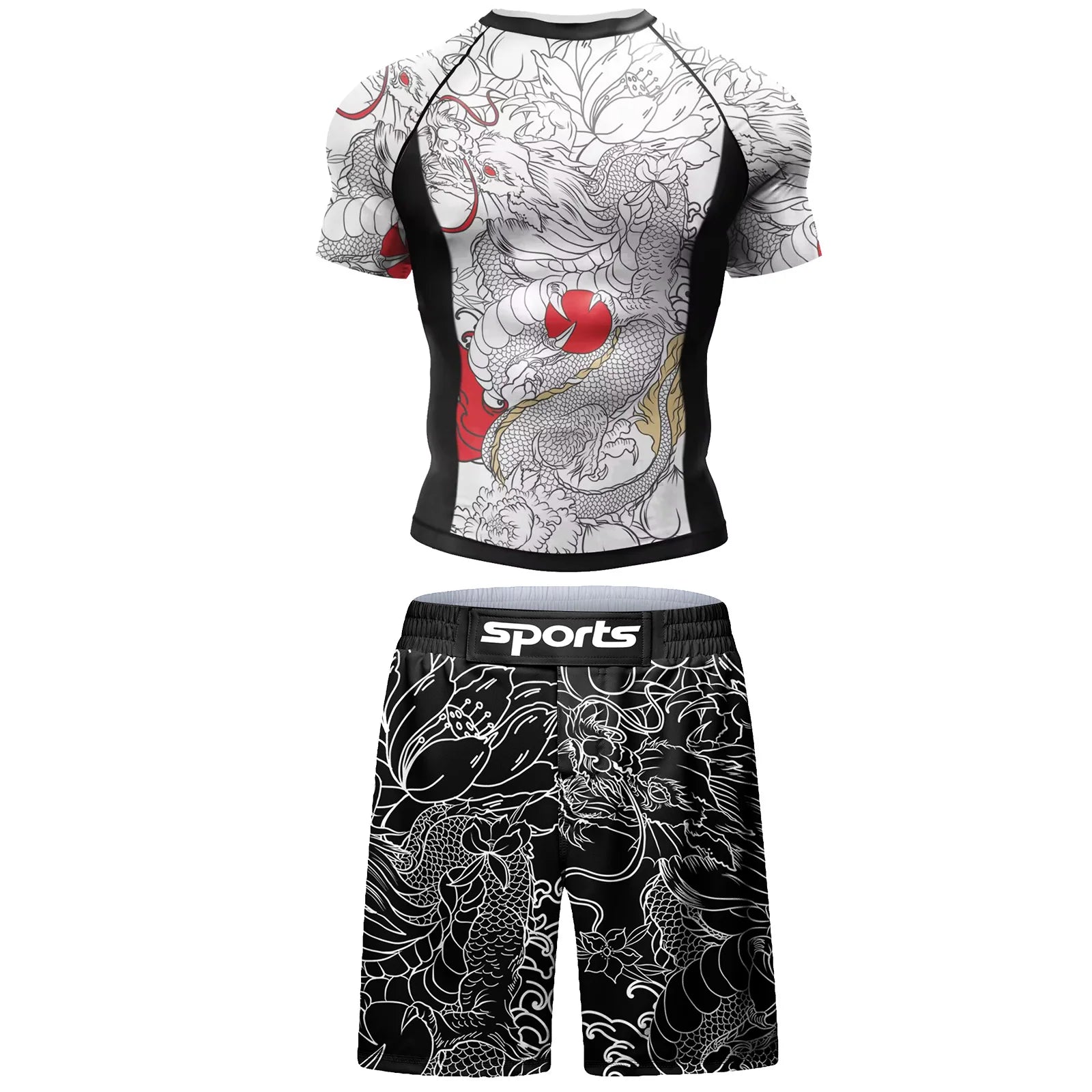 Men Tracksuit MMA No Gi Rashguard Jiu Jitsu T-shirt+Pants Boxing Jerseys Set BJJ Muay Thai Shorts Compression Legging Sportsuit - Fleur de Luxe