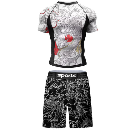 Men Tracksuit MMA No Gi Rashguard Jiu Jitsu T-shirt+Pants Boxing Jerseys Set BJJ Muay Thai Shorts Compression Legging Sportsuit - Fleur de Luxe