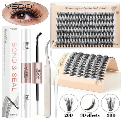 DIY Lash Kit 8-16mm Individual Lashes Clusters w/ Waterproof Bond, Seal & Tweezers - Fleur de Luxe