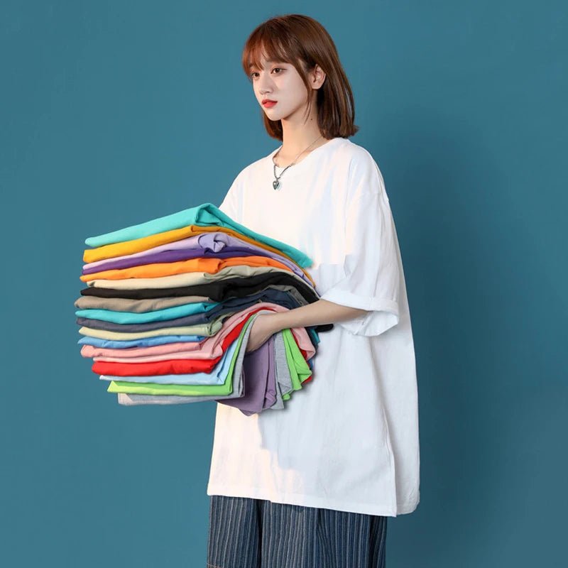 Pure cotton short - sleeved T-shirt women's summer loose large size T-shirt top solid color bottoming shirt pure cotton - Fleur de Luxe