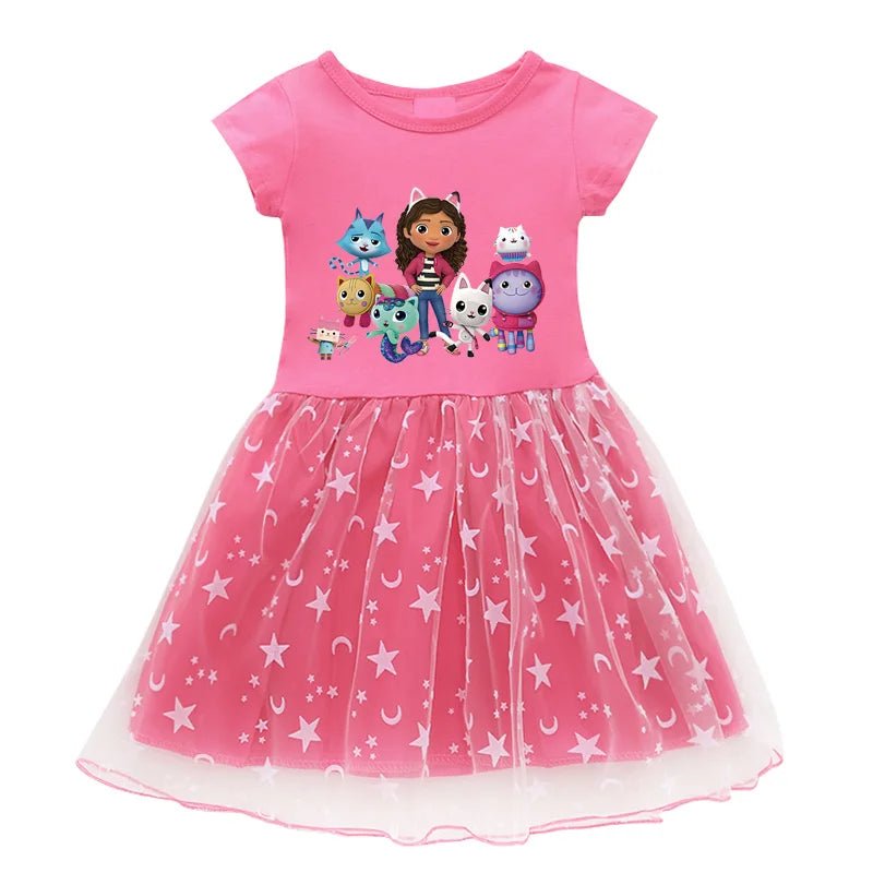 2024 New Summer Cartoon Gabby Cats Dresses Baby Girls Princess Dress Bag Headband Kids Gabby's Dollhouse Cosplay Costume - Fleur de Luxe
