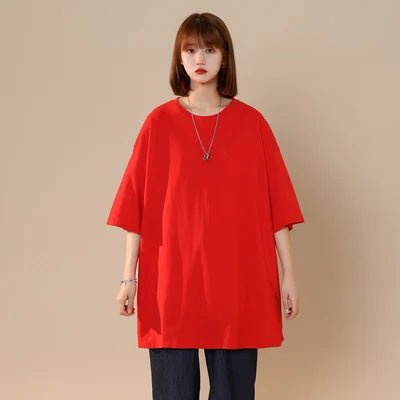 Pure cotton short - sleeved T-shirt women's summer loose large size T-shirt top solid color bottoming shirt pure cotton - Fleur de Luxe