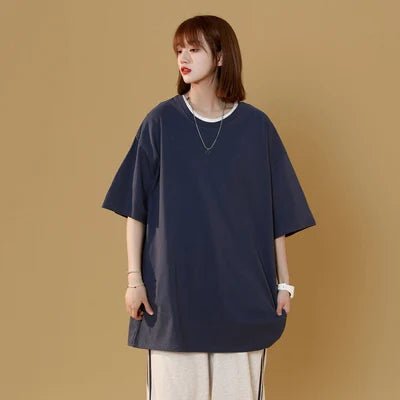 Pure cotton short - sleeved T-shirt women's summer loose large size T-shirt top solid color bottoming shirt pure cotton - Fleur de Luxe