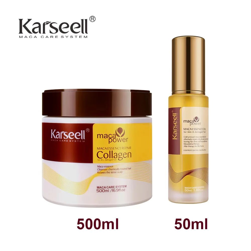 Karseell Collagen Hair Treatment Deep Repair Hair Mask 500ml + Argan Oil Hair Serum 50ml for Dry Damaged Hair All Hair Types - Fleur de Luxe