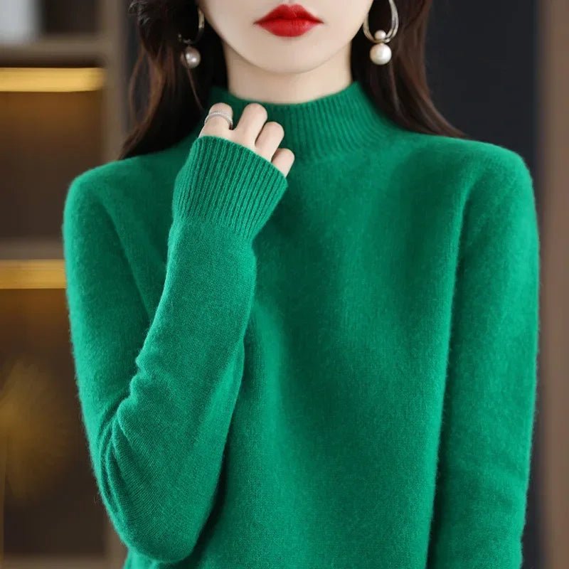 Autumn Winter Women Sweater Korean Fashion Warm Bottoming Shirts Half High Collar Basic Knitwear Solid Long Sleeve Pullovers - Fleur de Luxe