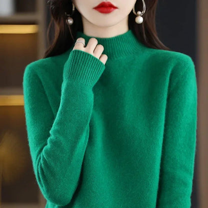 Autumn Winter Women Sweater Korean Fashion Warm Bottoming Shirts Half High Collar Basic Knitwear Solid Long Sleeve Pullovers - Fleur de Luxe