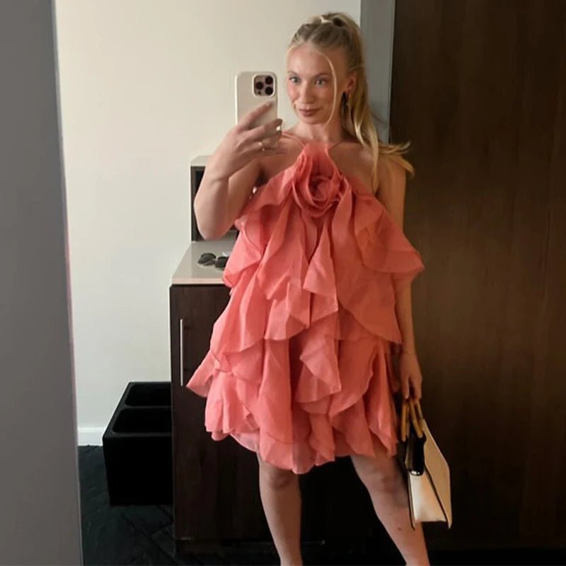 Floral Ruffle Layered Chiffon Dress - Summer 2025 Collection - Fleur de Luxe