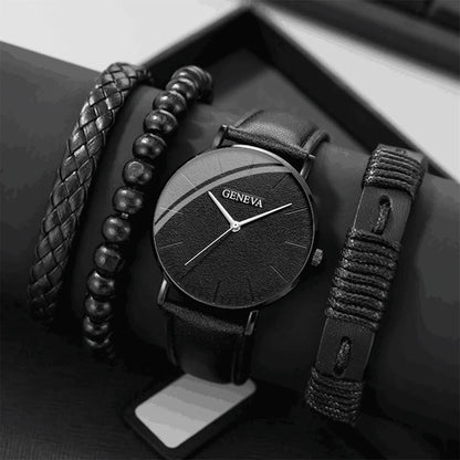 New Men Watch Luxury Bracelet Set Fashion Business Brown Leather Quartz Wrist Watches for Men Gift Set Relogio Masculino NO BOX - Fleur de Luxe