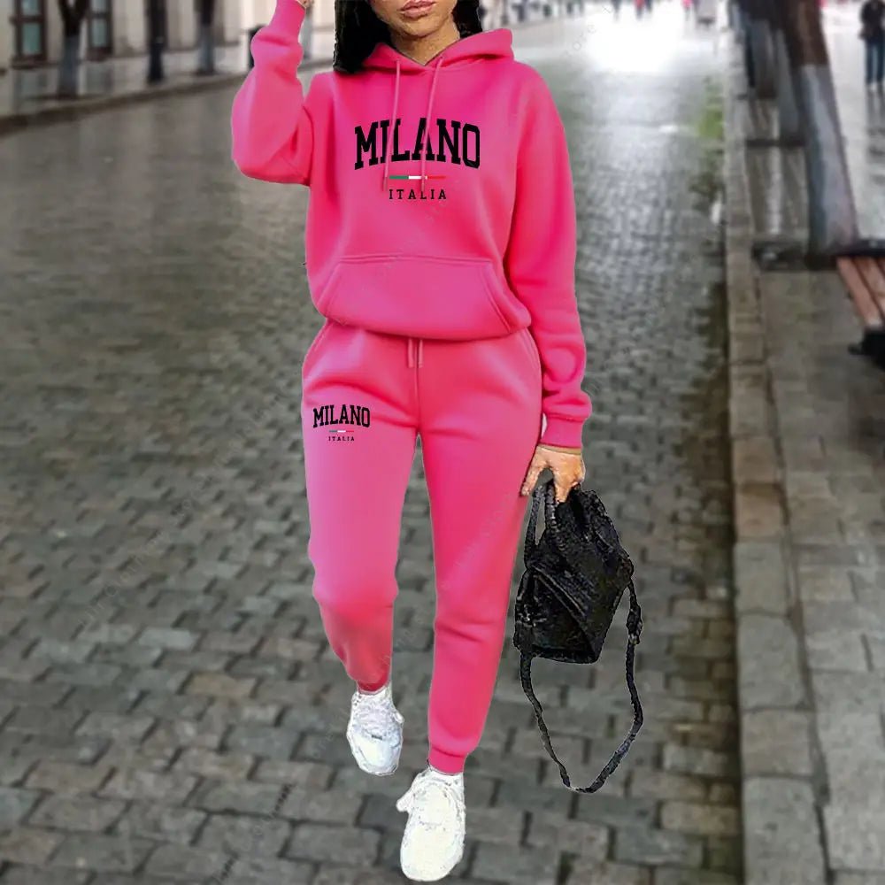 Autumn Winter Women's Sets 2pcs Hoodies Pants Suit Sports Outfits 2025 MILANO Letter Print Aesthetic Clothes Ladies Tracksuit - Fleur de Luxe