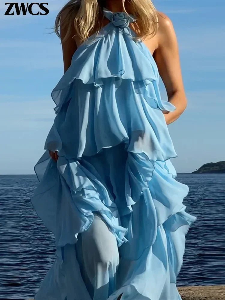 Floral Ruffle Layered Chiffon Dress - Summer 2025 Collection - Fleur de Luxe