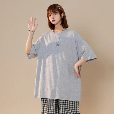Pure cotton short - sleeved T-shirt women's summer loose large size T-shirt top solid color bottoming shirt pure cotton - Fleur de Luxe