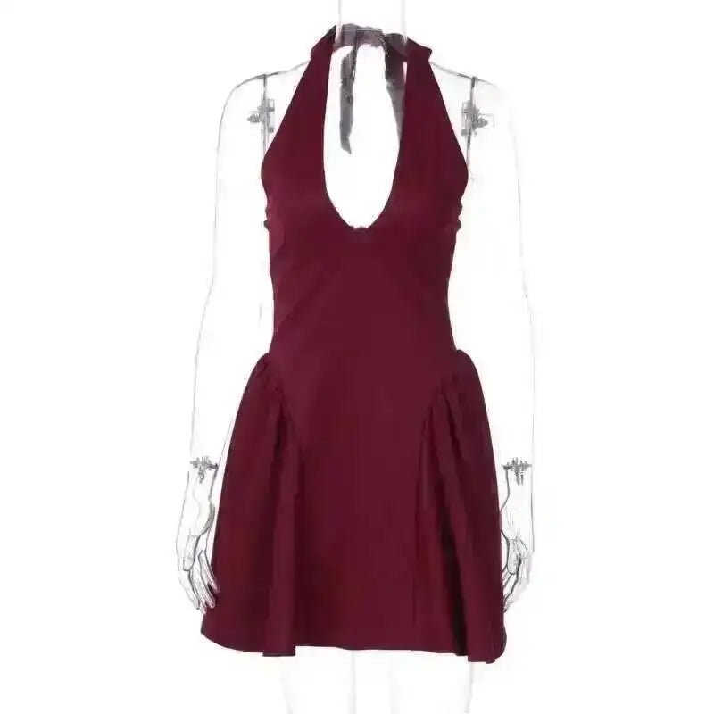 Summer Party Perfection: Halter Waist Wrap Dress with Pleated Detailing and Backless Design - Fleur de Luxe