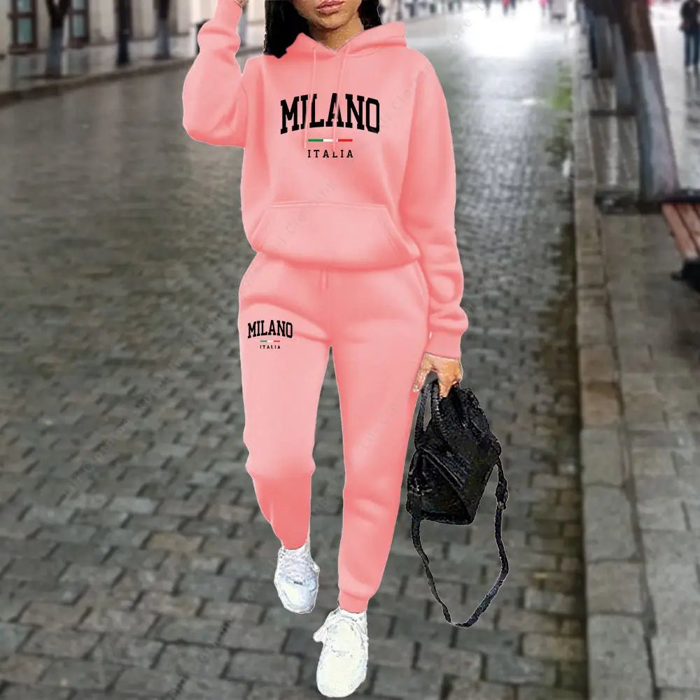 Autumn Winter Women's Sets 2pcs Hoodies Pants Suit Sports Outfits 2025 MILANO Letter Print Aesthetic Clothes Ladies Tracksuit - Fleur de Luxe
