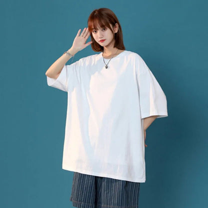 Pure cotton short - sleeved T-shirt women's summer loose large size T-shirt top solid color bottoming shirt pure cotton - Fleur de Luxe