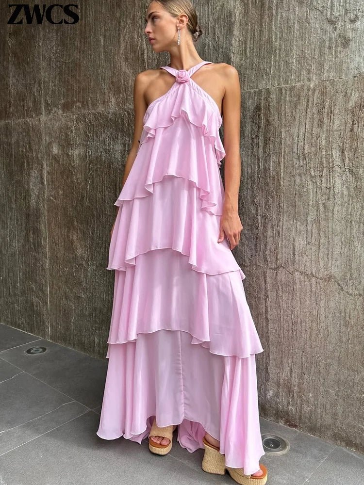 Floral Ruffle Layered Chiffon Dress - Summer 2025 Collection - Fleur de Luxe