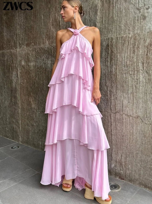 Floral Ruffle Layered Chiffon Dress - Summer 2025 Collection - Fleur de Luxe