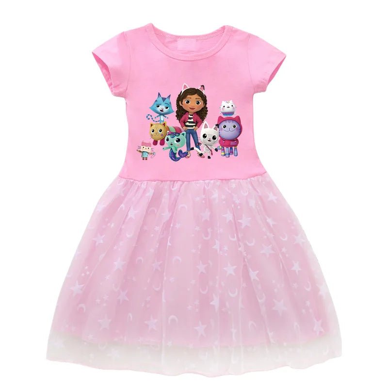 2024 New Summer Cartoon Gabby Cats Dresses Baby Girls Princess Dress Bag Headband Kids Gabby's Dollhouse Cosplay Costume - Fleur de Luxe