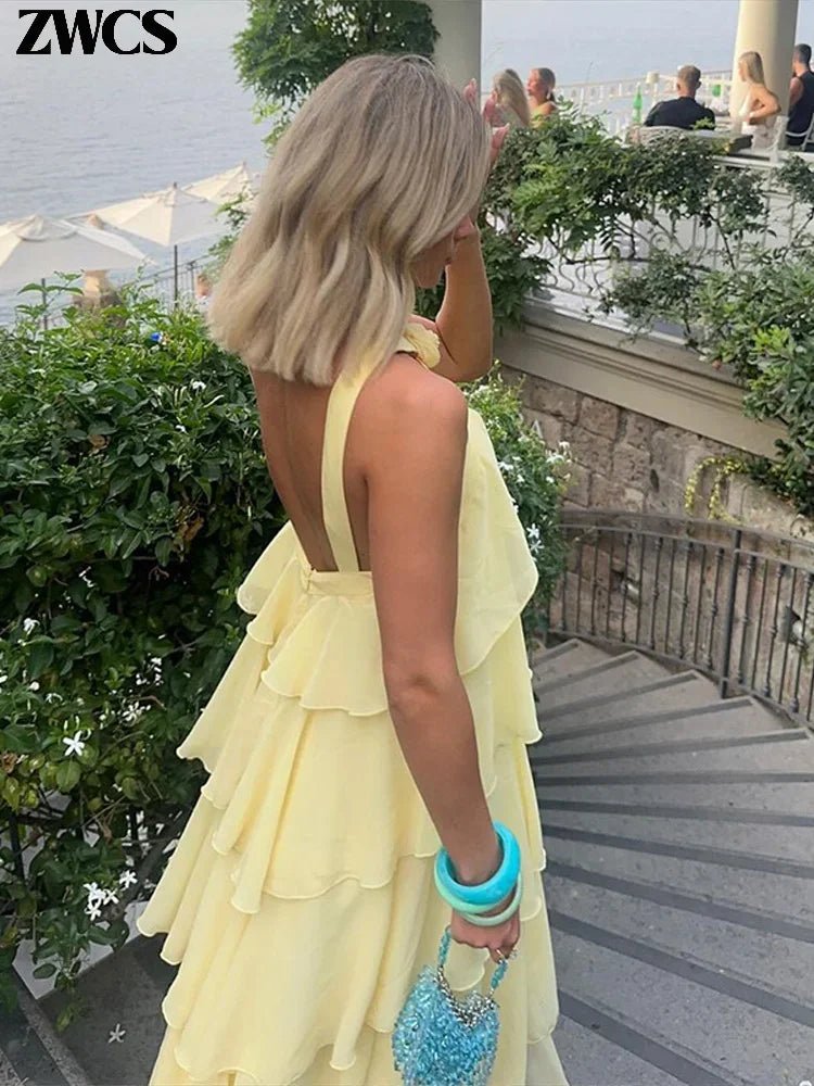 Floral Ruffle Layered Chiffon Dress - Summer 2025 Collection - Fleur de Luxe