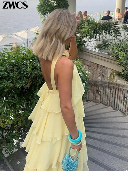 Floral Ruffle Layered Chiffon Dress - Summer 2025 Collection - Fleur de Luxe