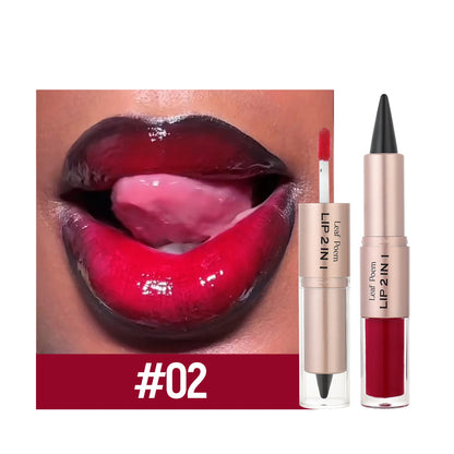 Black Brown Tapered Lip Liner Contour Pencil Double Head Mirror Plumping Lip Glaze Crystal Lip Gloss Sexy Red Lips Tint Makeup - Fleur de Luxe