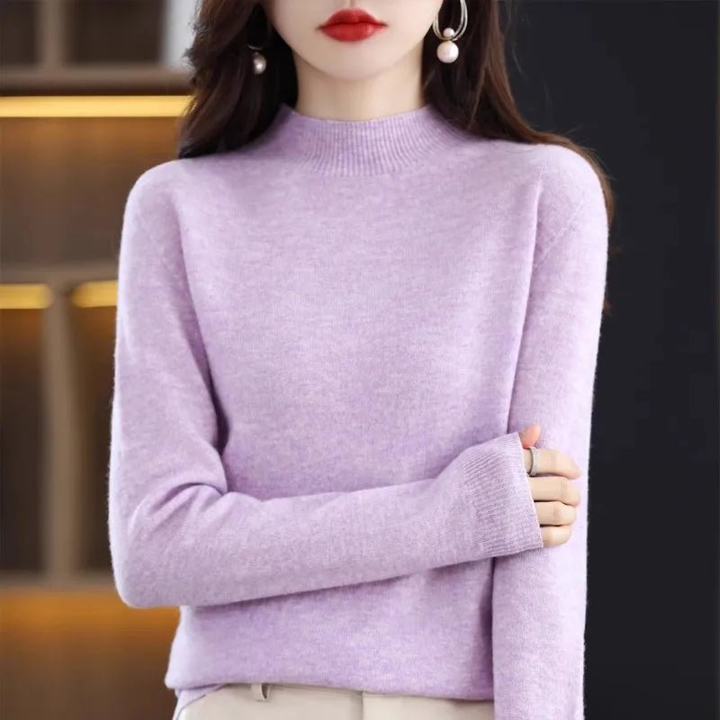 Autumn Winter Women Sweater Korean Fashion Warm Bottoming Shirts Half High Collar Basic Knitwear Solid Long Sleeve Pullovers - Fleur de Luxe