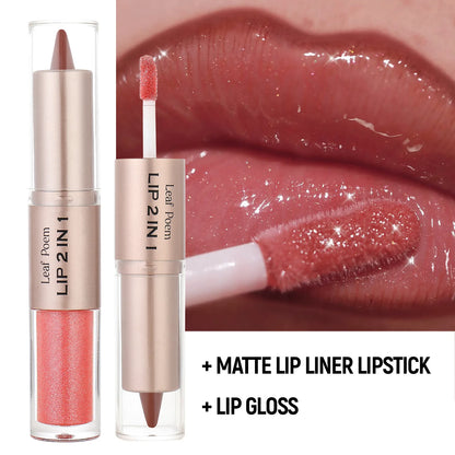 Black Brown Tapered Lip Liner Contour Pencil Double Head Mirror Plumping Lip Glaze Crystal Lip Gloss Sexy Red Lips Tint Makeup - Fleur de Luxe