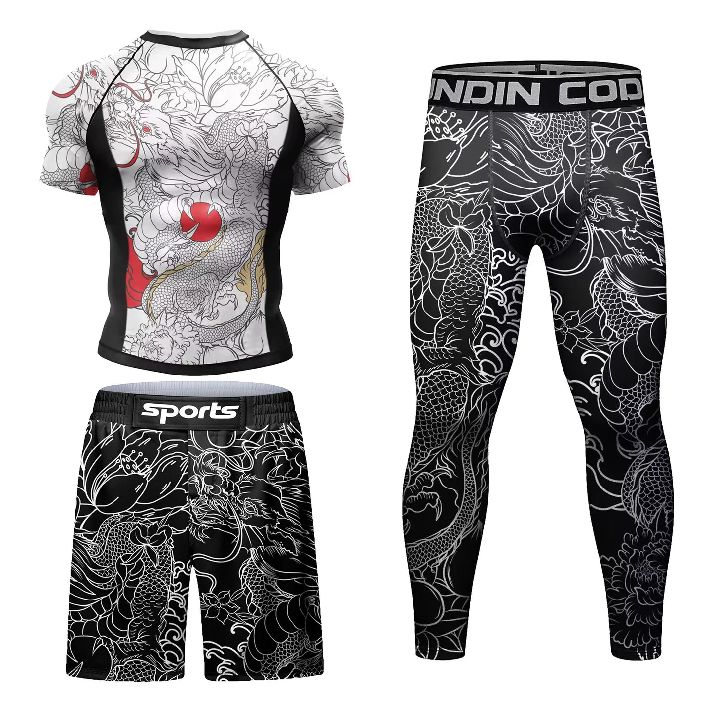 Men Tracksuit MMA No Gi Rashguard Jiu Jitsu T-shirt+Pants Boxing Jerseys Set BJJ Muay Thai Shorts Compression Legging Sportsuit - Fleur de Luxe