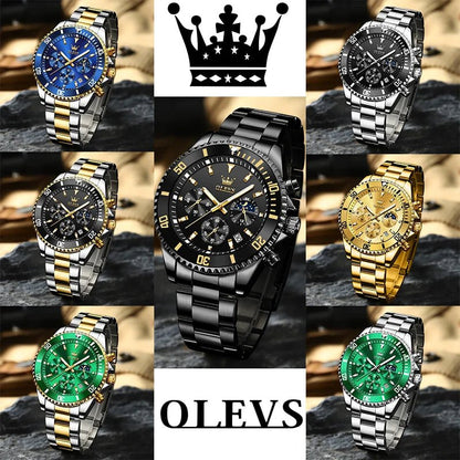 OLEVS Luxury Moon Phase Chronograph Watch for Men, Waterproof Stainless Steel - Fleur de Luxe