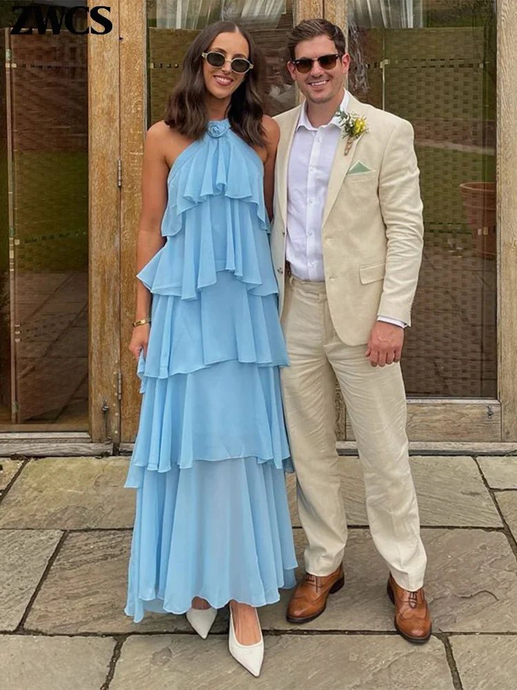 Floral Ruffle Layered Chiffon Dress - Summer 2025 Collection - Fleur de Luxe