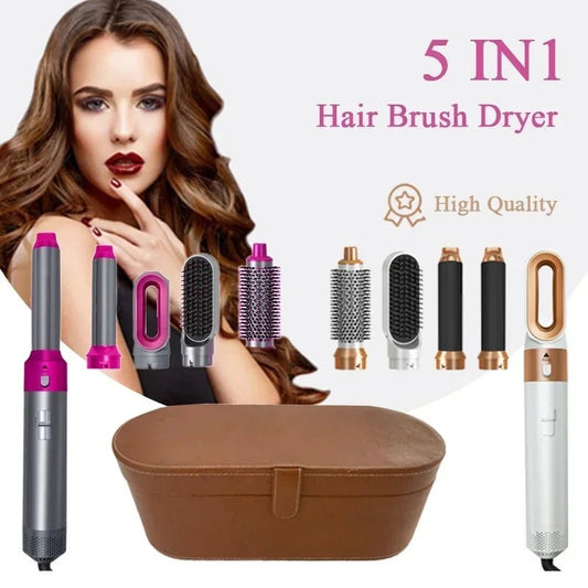 5 in 1 Hair Dryer Hot Comb Set Professional Curling Iron Hair Straightener Styling Tool For Professional Hair Dryer Household - Fleur de Luxe