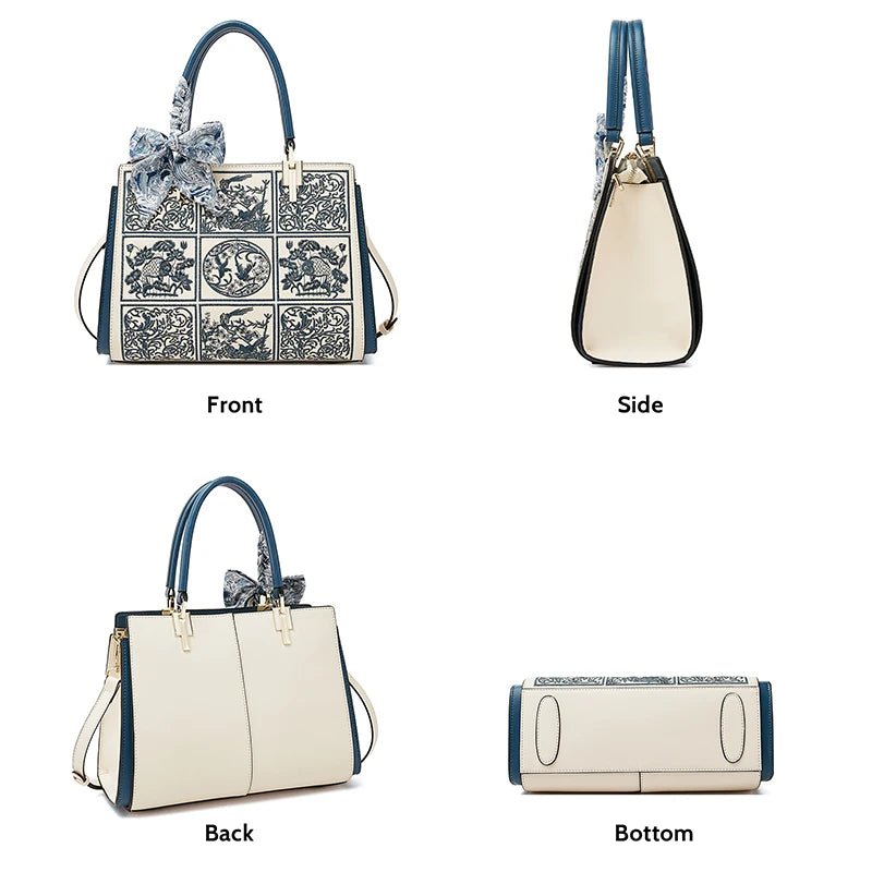 FOXER Women's Chic Leather Shoulder Crossbody Bag with Scarf Print Pocket - Fleur de Luxe