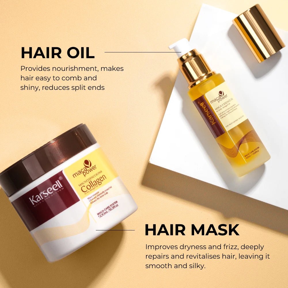 Karseell Collagen Hair Treatment Deep Repair Hair Mask 500ml + Argan Oil Hair Serum 50ml for Dry Damaged Hair All Hair Types - Fleur de Luxe
