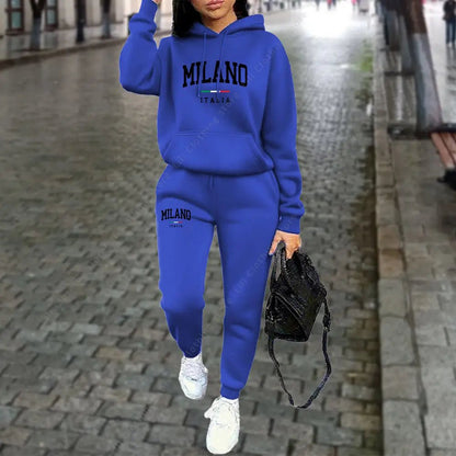 Autumn Winter Women's Sets 2pcs Hoodies Pants Suit Sports Outfits 2025 MILANO Letter Print Aesthetic Clothes Ladies Tracksuit - Fleur de Luxe