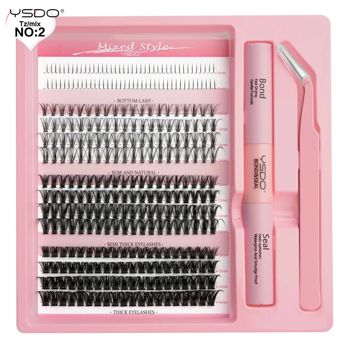 DIY Lash Kit 8-16mm Individual Lashes Clusters w/ Waterproof Bond, Seal & Tweezers - Fleur de Luxe