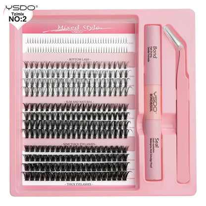 DIY Lash Kit 8-16mm Individual Lashes Clusters w/ Waterproof Bond, Seal & Tweezers - Fleur de Luxe