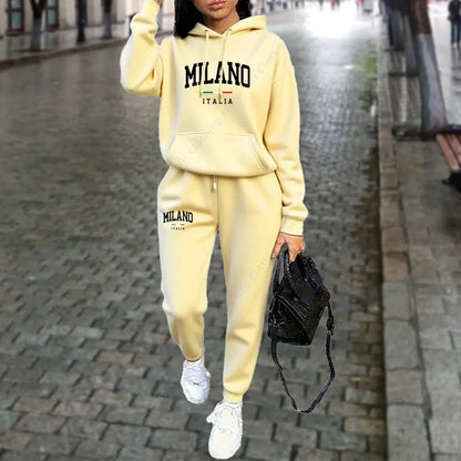Autumn Winter Women's Sets 2pcs Hoodies Pants Suit Sports Outfits 2025 MILANO Letter Print Aesthetic Clothes Ladies Tracksuit - Fleur de Luxe