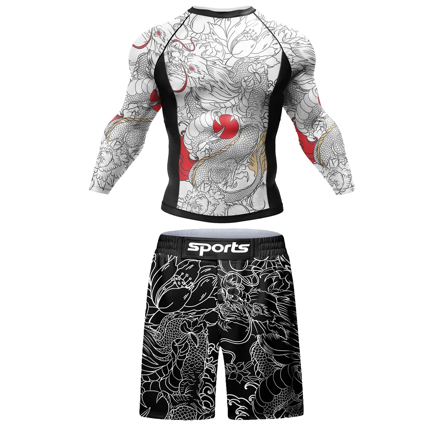 Men Tracksuit MMA No Gi Rashguard Jiu Jitsu T-shirt+Pants Boxing Jerseys Set BJJ Muay Thai Shorts Compression Legging Sportsuit - Fleur de Luxe